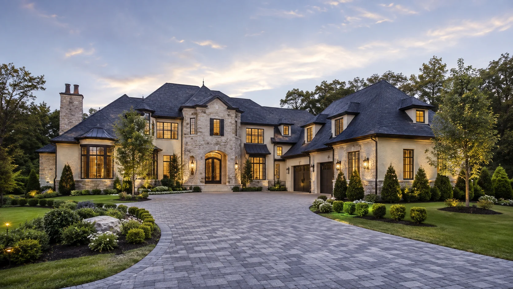 Elegant classic high-end residence at dusk